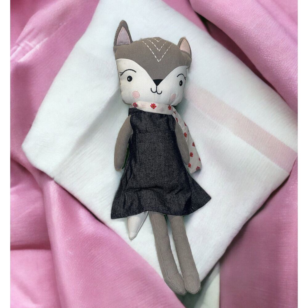Paper Source Fiona the Fox Dress Doll Gray Plush Stuffed Animal Toy Made n India